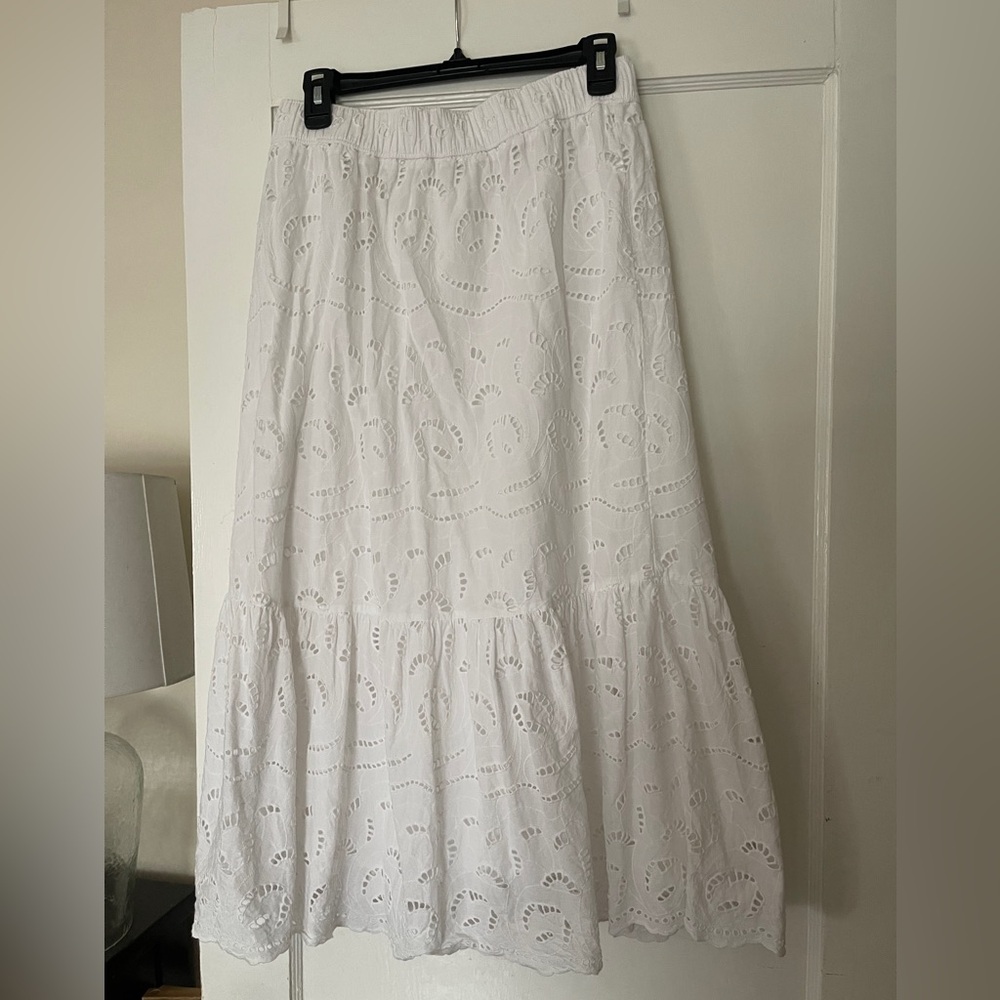 Cotton White Eyelet Broderie Cottagecore Skirt from Loft, Medium Petite